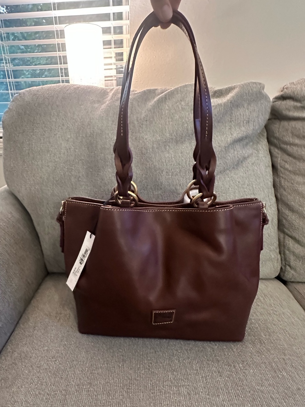 Dooney & Bourke Brown Leather Barlow Bag with Braided Handles